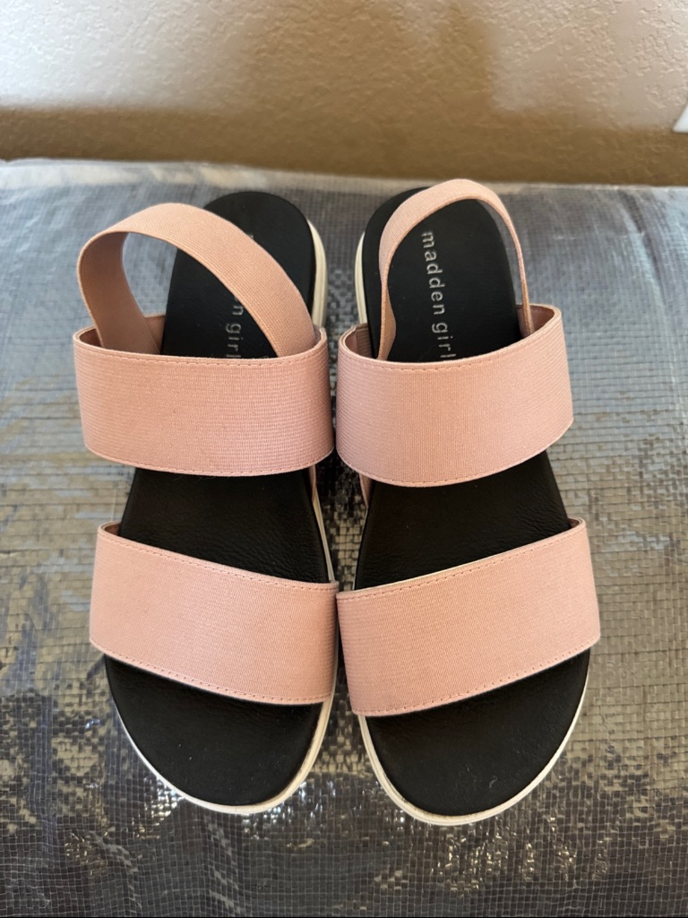 Madden Girl Pink Elastic Double-Strap Sandals
